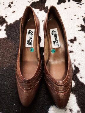 "JORDACHE" WOMEN'S 90'S/Y2K LEATHER KITTEN HEELS - CHESTNUT